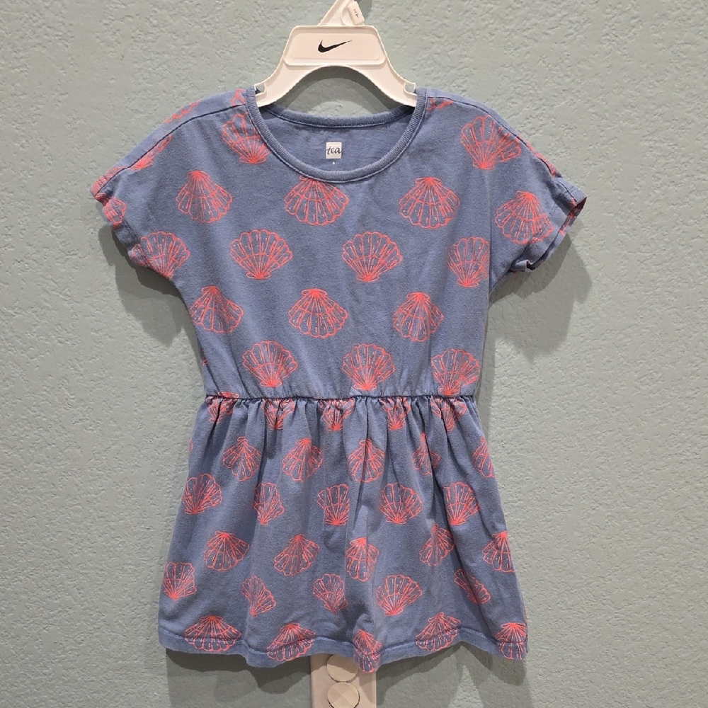 Tea Collection Blue and Pink Shell Print Dress